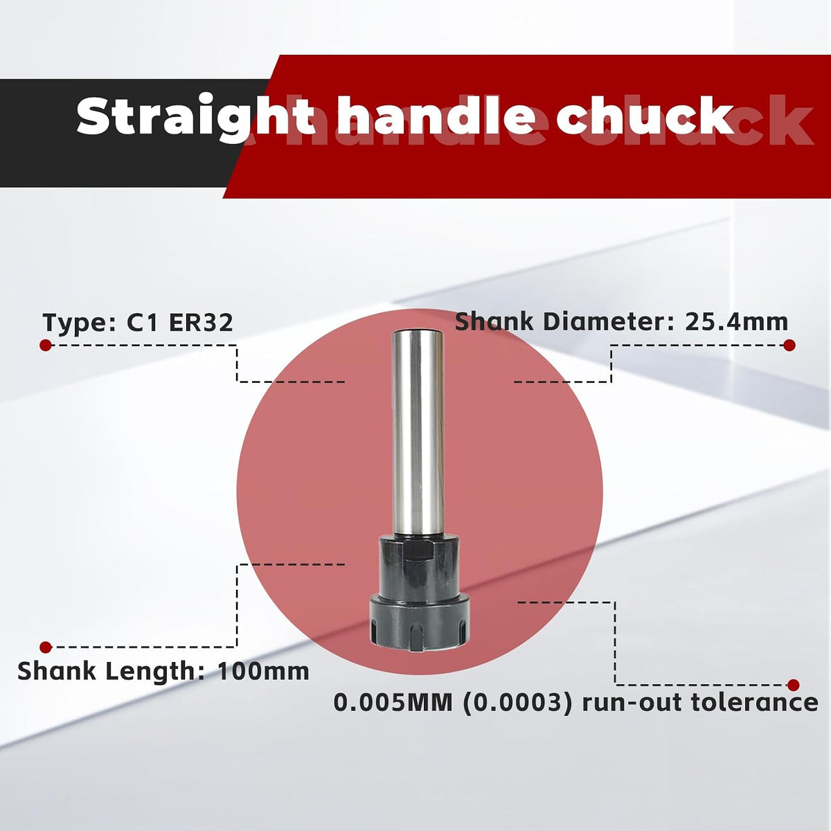 findmall C1-ER32-100L Straight Shank 25.4mm Collet Chuck Holder