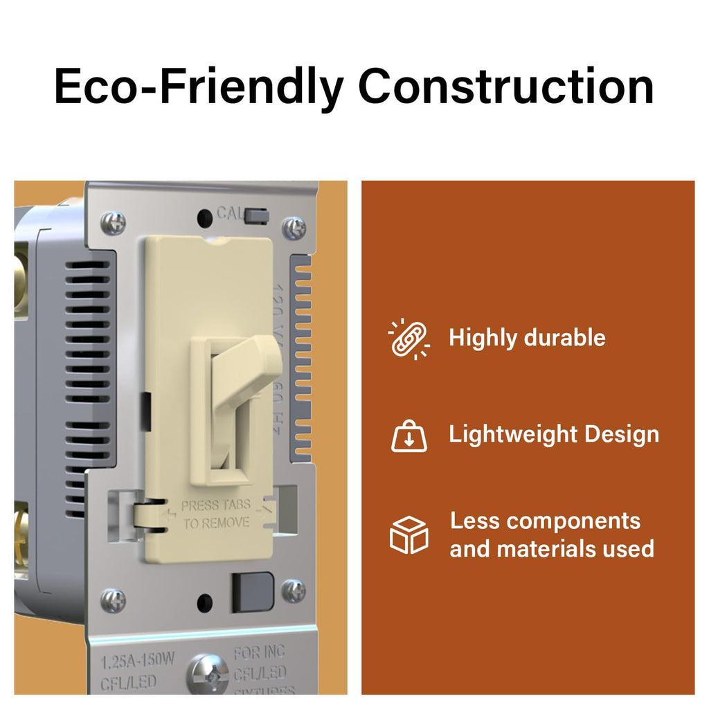Legrand 150W Toggle LED Dimmer Light Switch Flicker-Free Gray 1-Pack
