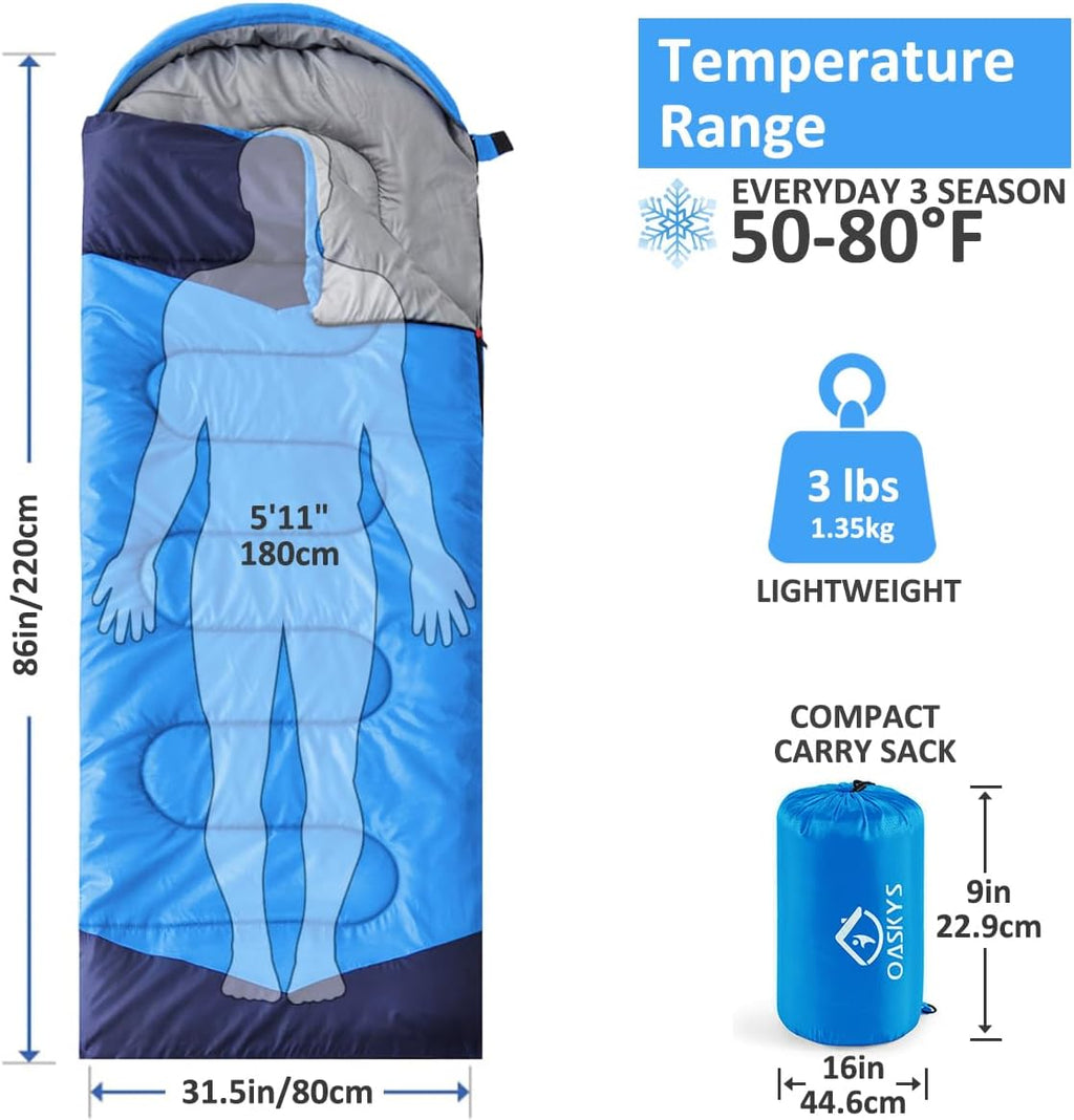 Camping Sleeping Bag - 3 Season Warm & Cool Weather - Summer Spring Fall Lightweight Waterproof for Adults Kids