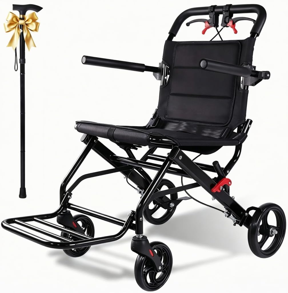 Upgraded 18.1" Wide Seat Lightweight Transport Wheelchair for Adults & Seniors, Foldable Travel Wheelchair, Narrow