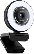 N680E Pro 4K Webcam with Ring Light, PDAF Autofocus, 1080p 60FPS, Dual Noise-Canceling Mics, Privacy Shutter, USB