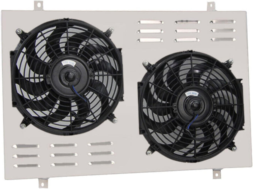 CC1451 Aluminum Crossflow Radiator Shroud with Electric Fan for 1985-1997 Ford F150 F250 F350 Bronco 5.0L/5.8L V8 1986 1987 1988 1989 1990 1992 1993 1994 1995 2x12" Fans Thermostat Relay Kit