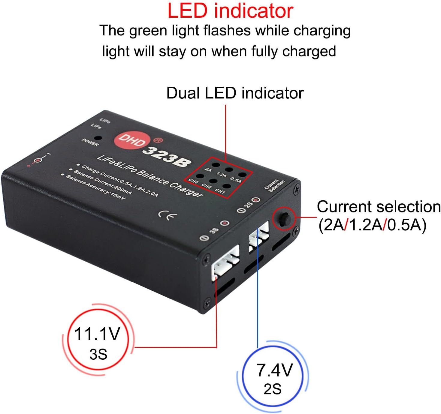 20W 2A 323B RC Battery Balance Charger for 2S 3S 7.4v 11.1v LiPo 6.6V 9.9V Life RC Battery Pack and RC Car Drone