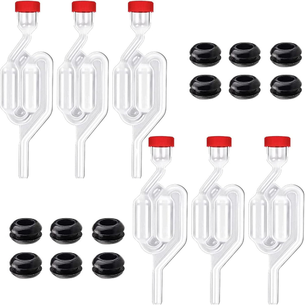 Airlocks for Fermenting[6Pack],Fermentation Airlock Kit,High TransparencyTwin Bubble S Shape with 12pcs Grommets