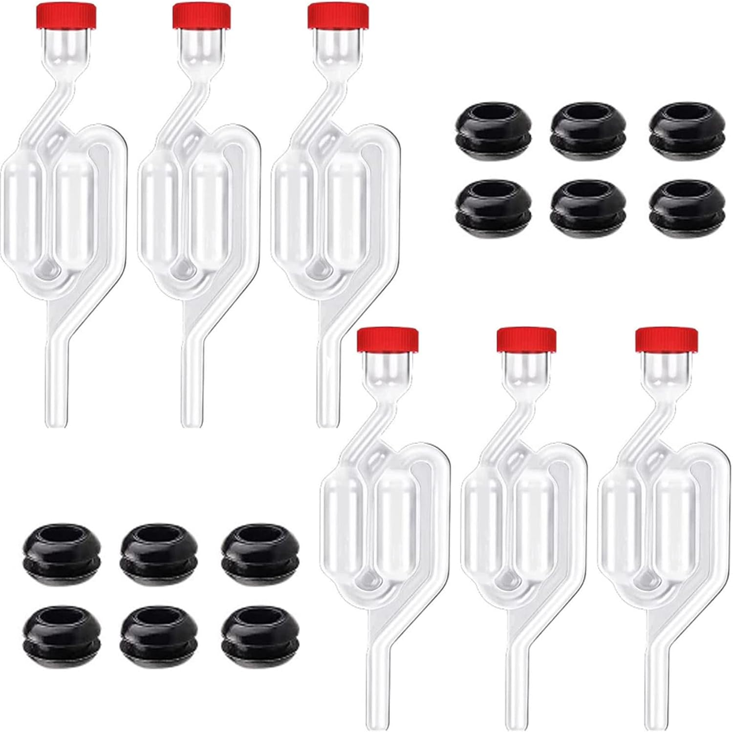 Airlocks for Fermenting[6Pack],Fermentation Airlock Kit,High TransparencyTwin Bubble S Shape with 12pcs Grommets