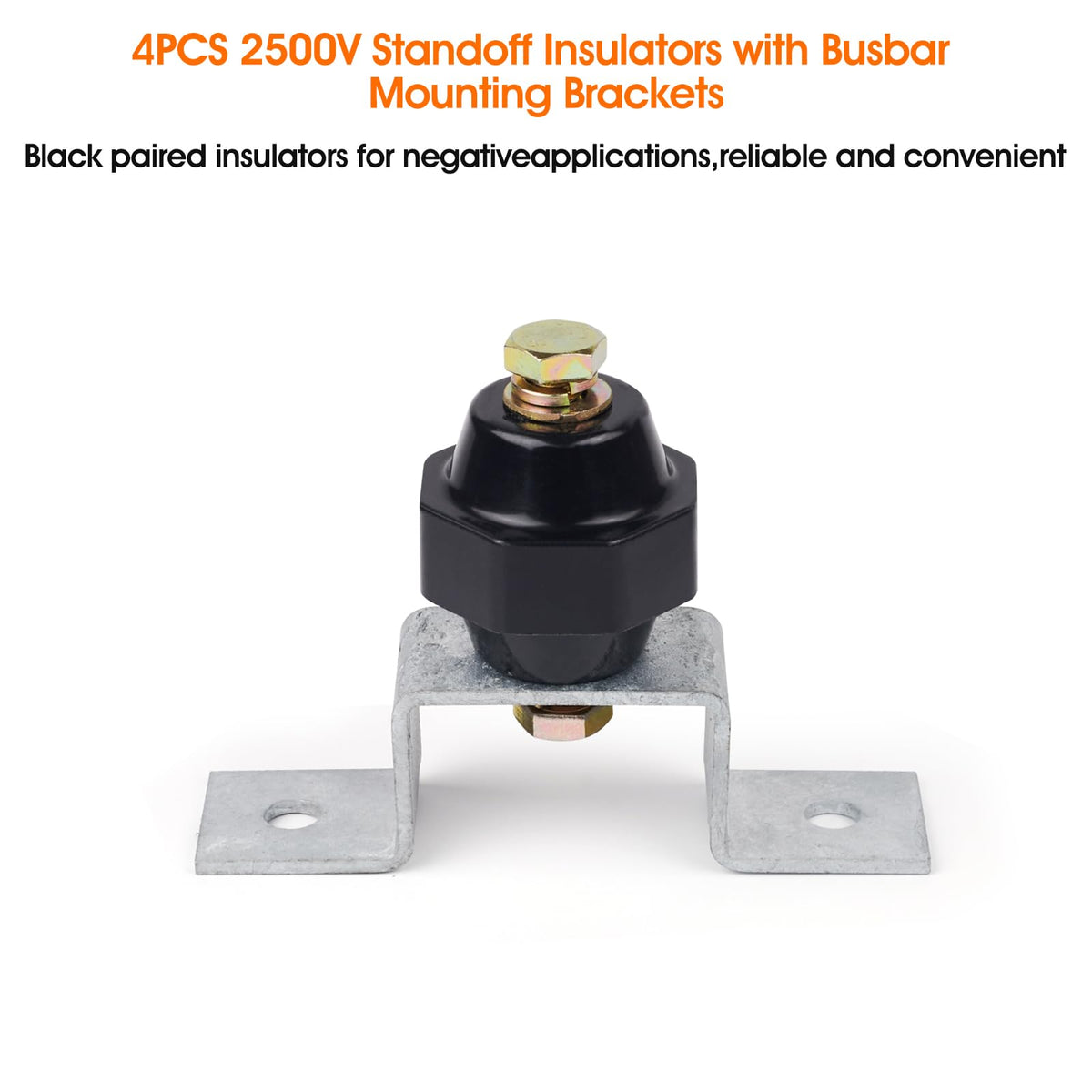 4PCS 2500V Standoff Insulators with Ground Bus Bar Mounting Brackets (2" Black Insulator)
