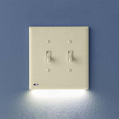 Single - SnapPower SwitchLight [for Double-Gang Light Switches] - Switch Wall Plate With Built-In LED Night Lights - Bright/Dim/Off Options - Auto On/Off Sensor - (Toggle, Light Almond)