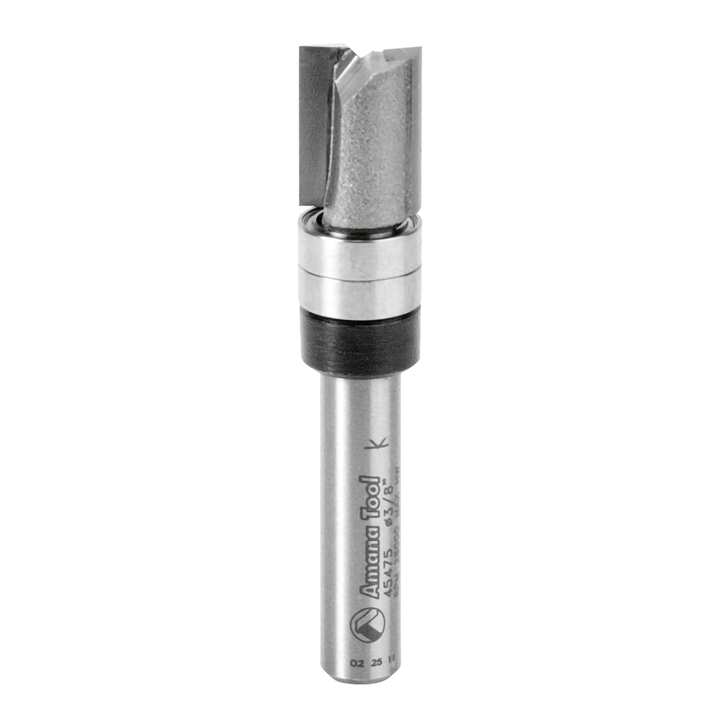 45475 Carbide Tipped Flush Trim Plunge Template Router Bit 3/8 Dia x 1/2 x 1/4 Inch Shank with 2 Upper Ball Bearings