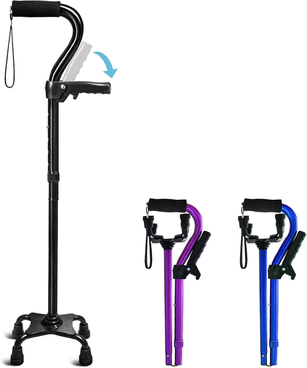 Adjustable Walking Cane for Men & Women with 4-Pronged Base for Extra Stability - Foldable Cane for Seniors with Foam