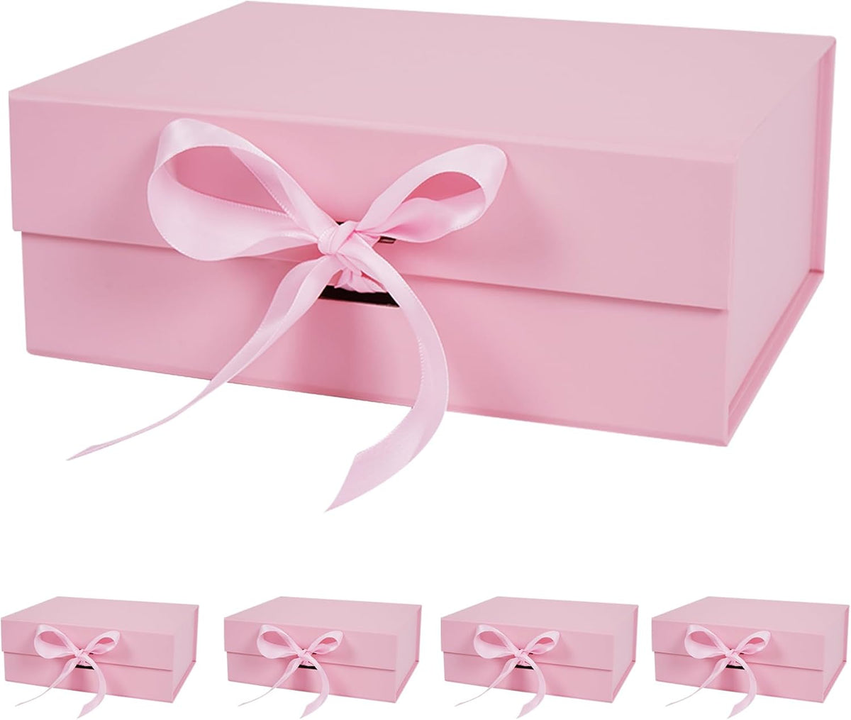 5 Pack Pink Gift Box with Ribbon, 8.6x6.7x3.4 inch Groomsman Proposal Box for Presents with Magnetic Closure Lids