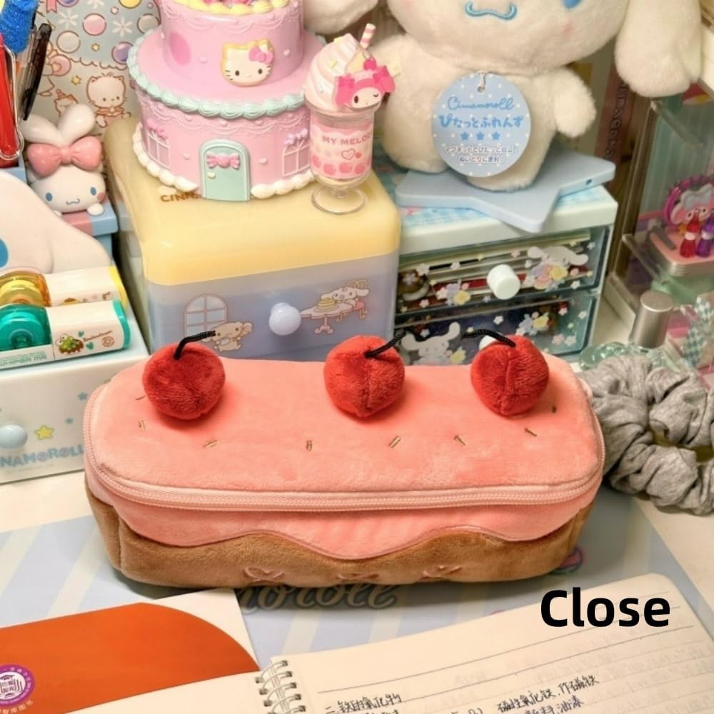 Cherry Cake Pencil Case Big Capacity Pen Holder Plush Pencil Pouch Box Cute Aesthetic Pen Case (Cherry)