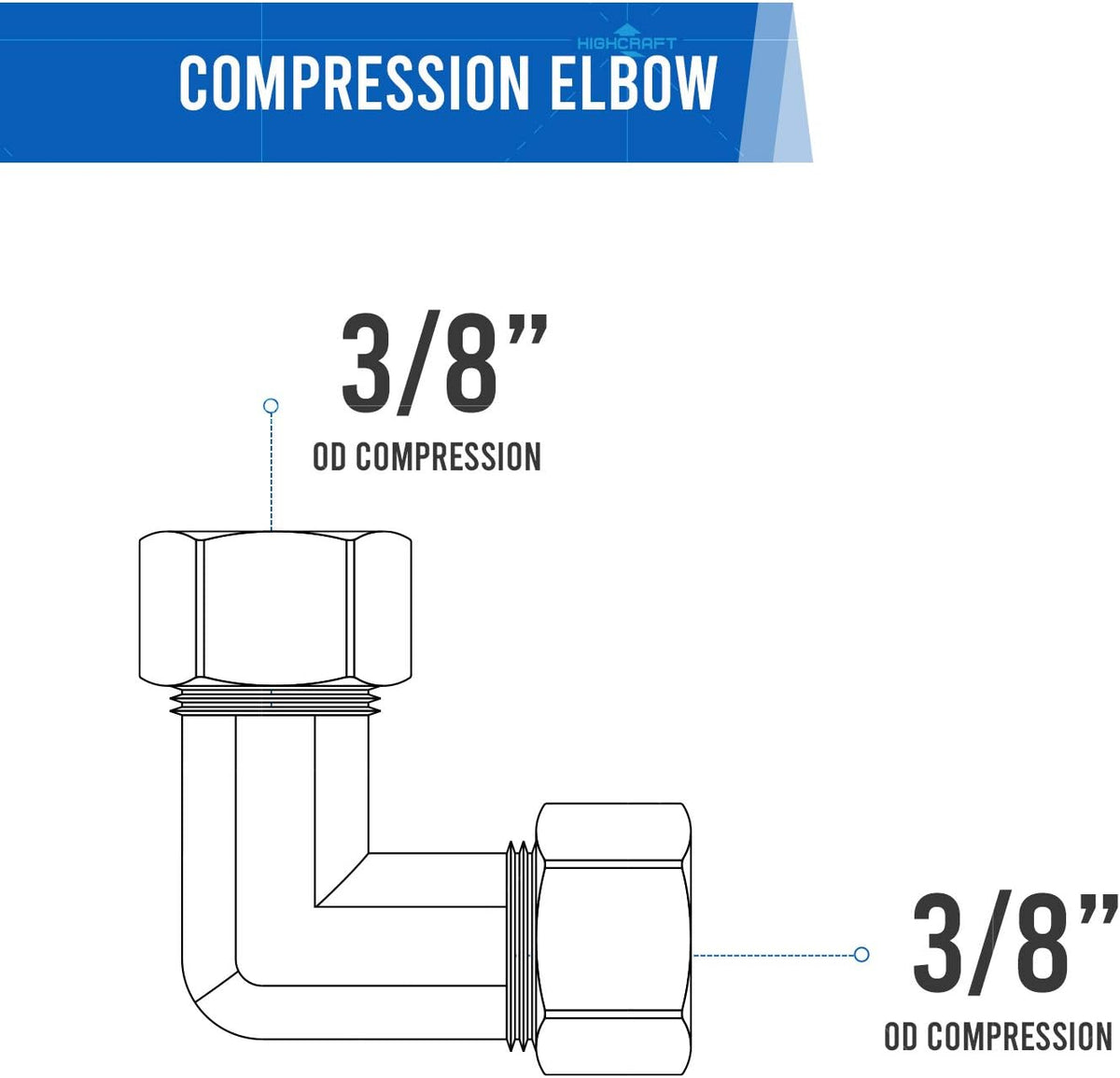 Highcraft D65-38-OM Compression 90° Elbow Pipe Fitting; 3/8" OD. Connection; Brass