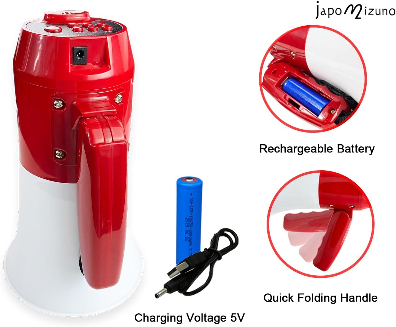 Bullhorn Rechargeable Megaphone Speaker with 240's Recording,Siren,U-Disk Player, 800 Yard Range, Rechargeable Battery