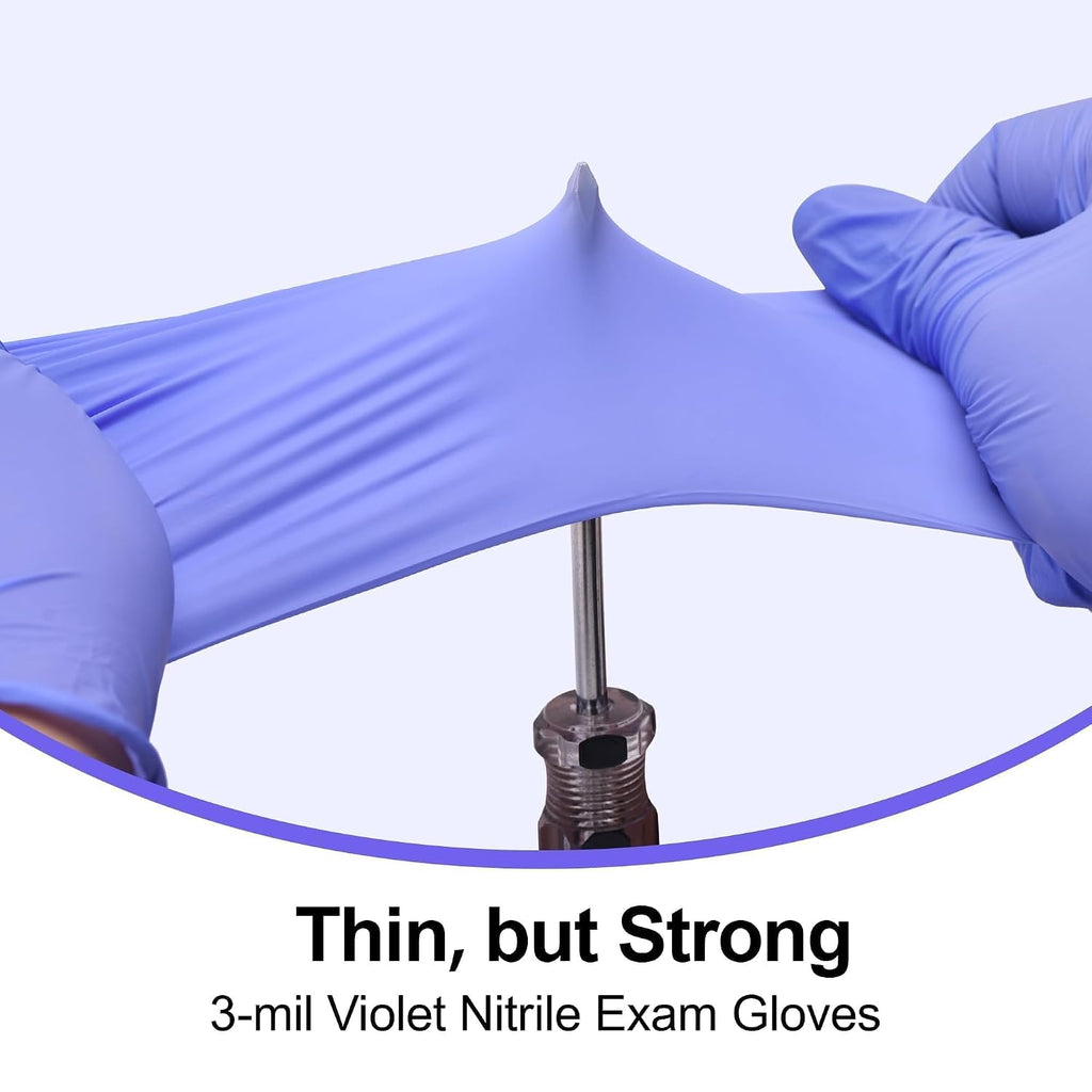 Disposable Nitrile Exam Gloves, 3mil, Large, Box of 100, Violet Nitrile Gloves Disposable Latex Free for Medical