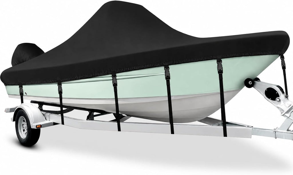 1200D Center Console Boat Cover 16-18.5ft with Motor Cover,Black | Air Vents to Keep