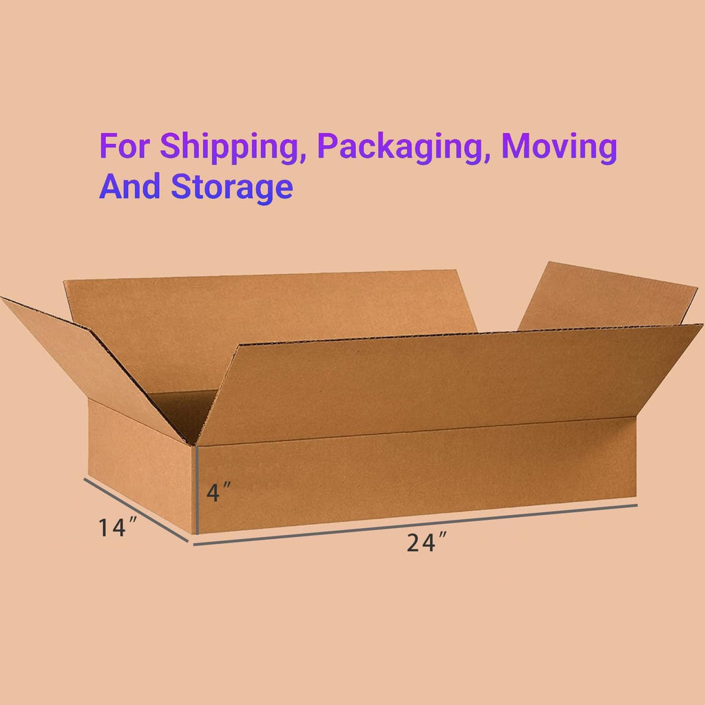 25 PK Shipping Boxes Flat 24"L x 14"W x 4"H, Corrugated Cardboard Box for Packing, Moving and Storage 24X14X4-25PK-NF