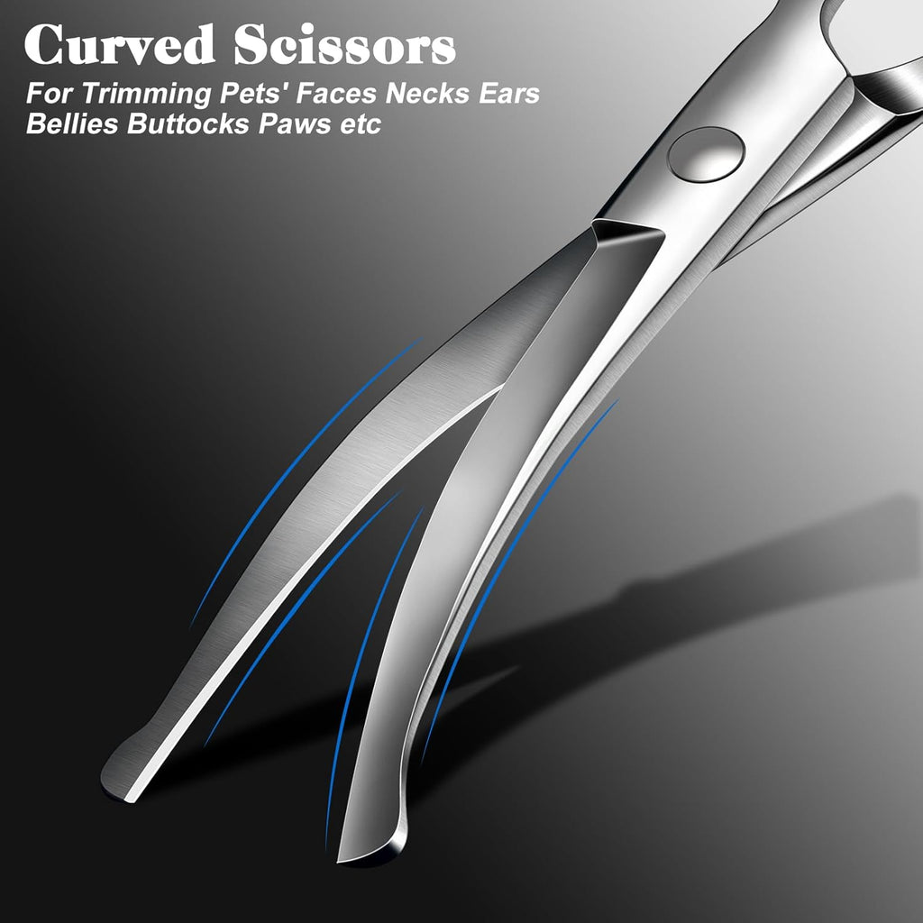 Professional 4 in 1 Dog & Cat Grooming Scissors Kit with Safety Round Tips,Sharp & Durable,Dog Shears for Grooming