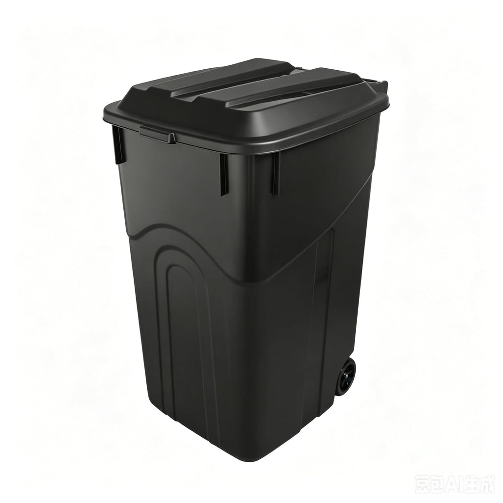 45 Gallon Outdoor Trash Can with Lid, Heavy-Duty Wheeled Garbage Bin with Easy-Grip Handle & Bottom Groove, Black
