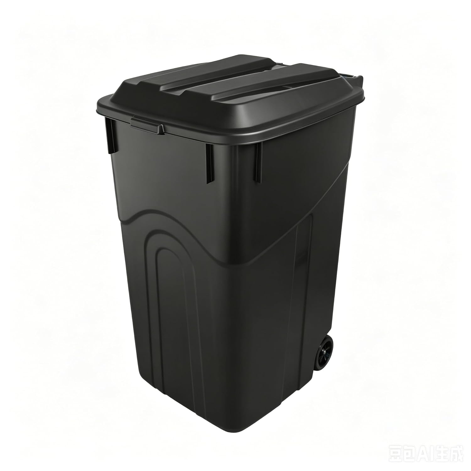 45 Gallon Outdoor Trash Can with Lid, Heavy-Duty Wheeled Garbage Bin with Easy-Grip Handle & Bottom Groove, Black