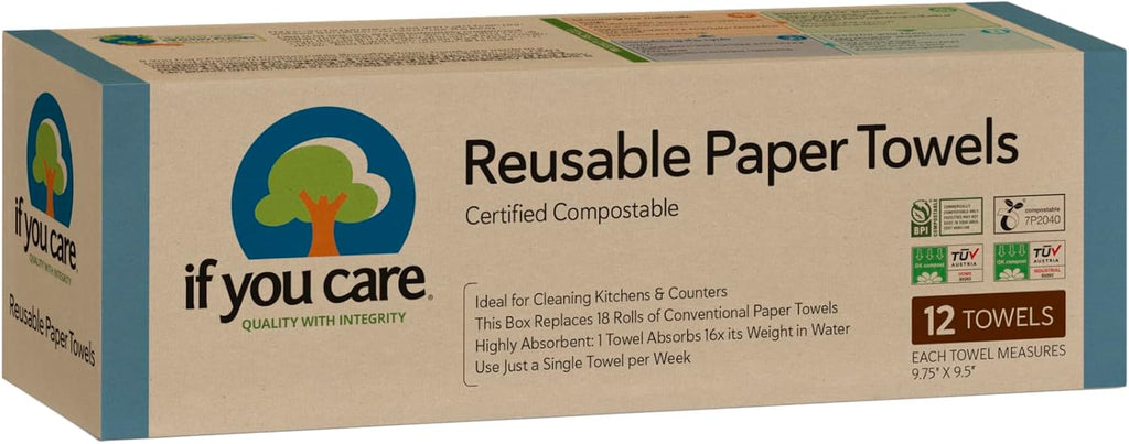 Reusable Paper Towels– 12 CT Sheets – 100% Natural, Compostable Cleaning Cloths for Kitchen, Bathroom, Home