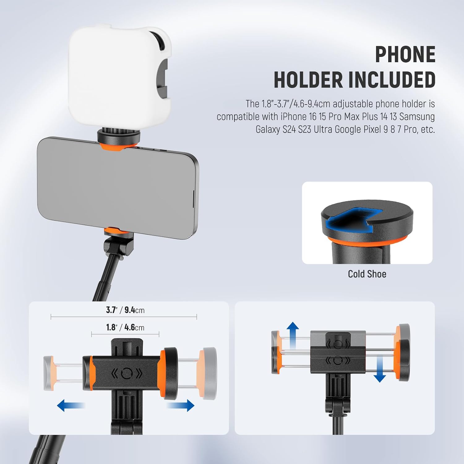 57.9" Selfie Stick Tripod Compatible with iPhone Samsung Android, Metal Portable Lightweight Travel Cell Phone Stand