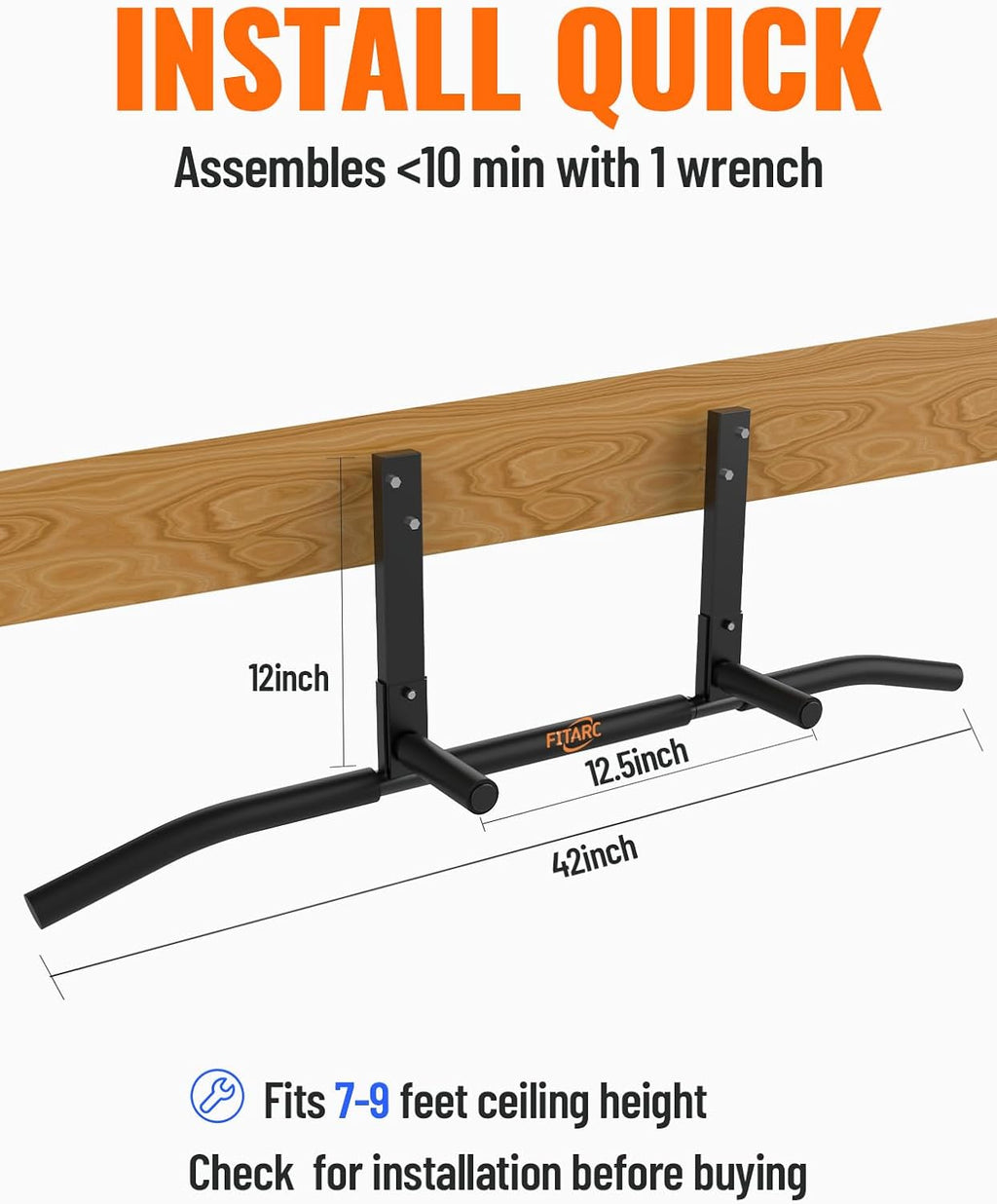 Joist Mount Pull Up Bar, Wall Mount Pull Up Bar for Doorway | Home Gym Workout Equipment, Heavy Duty Steel Construction