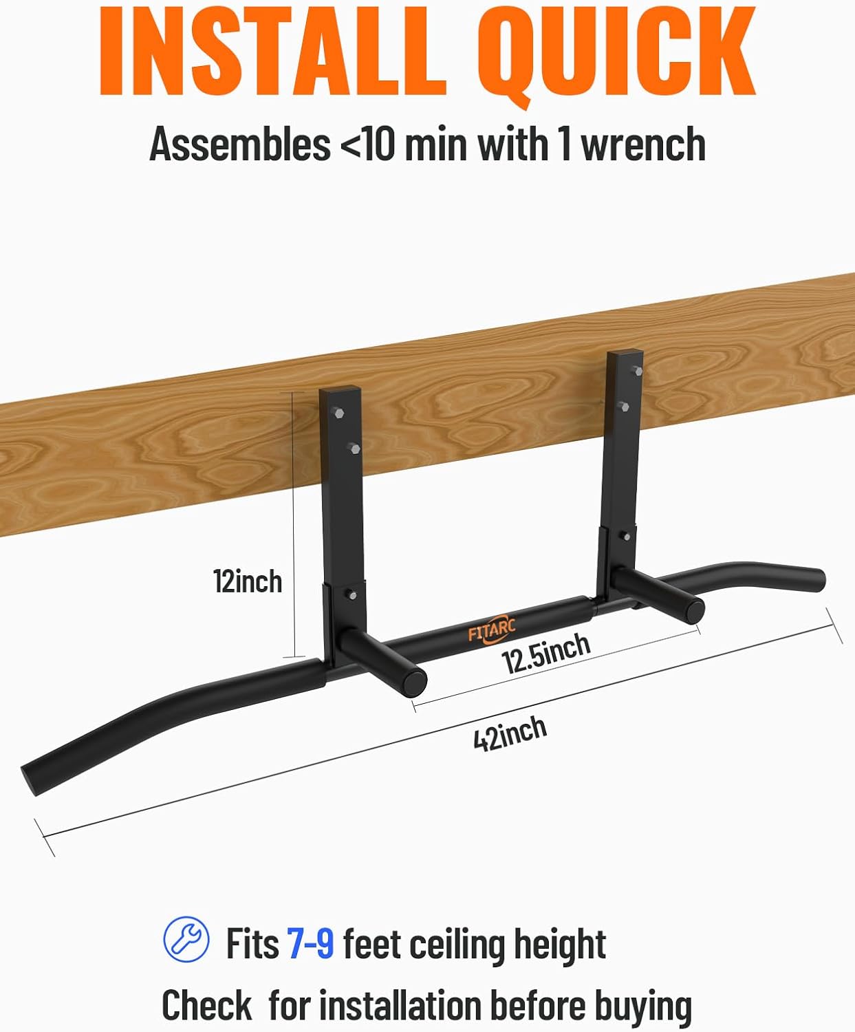 Joist Mount Pull Up Bar, Wall Mount Pull Up Bar for Doorway | Home Gym Workout Equipment, Heavy Duty Steel Construction