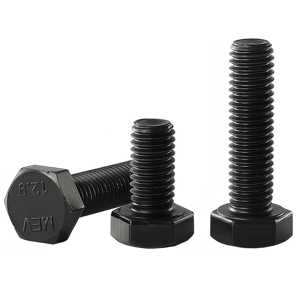M12x1.75 x 35mm Hex Head Screws Bolts, 12.9 Grade Alloy Steel, Hexagon Head Bolts, Black Oxide Finish, Full Thread, Quantity 8