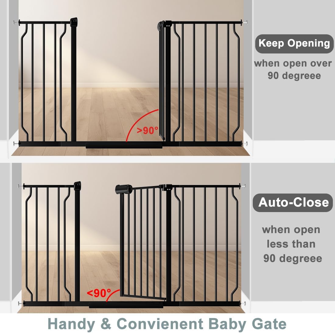 Extra Wide Baby Gate Black 57.5-62 Inch Wide, Walk Through Pressure Mounted No Drill for Doorways, Long and Large