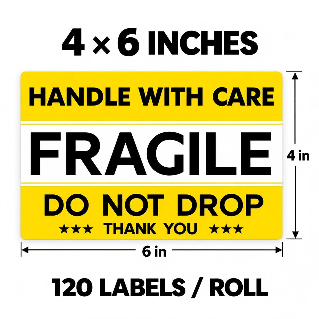 120 PCS 6" × 4" Fragile Shipping Stickers Do Not Drop Labels