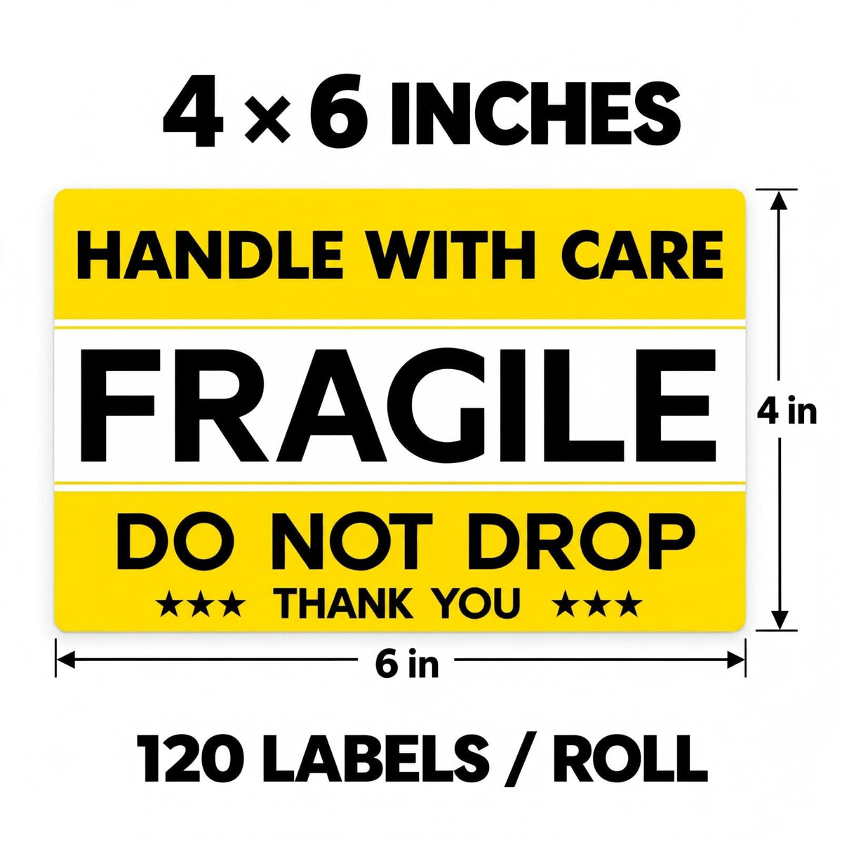 120 PCS 6" × 4" Fragile Shipping Stickers Do Not Drop Labels