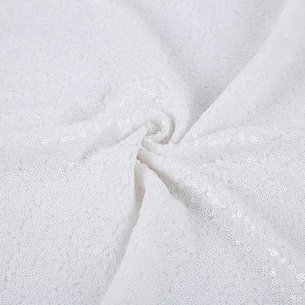 White Sequin Tablecloth, Glitter Table Cover 60x102 Inch Rectangle