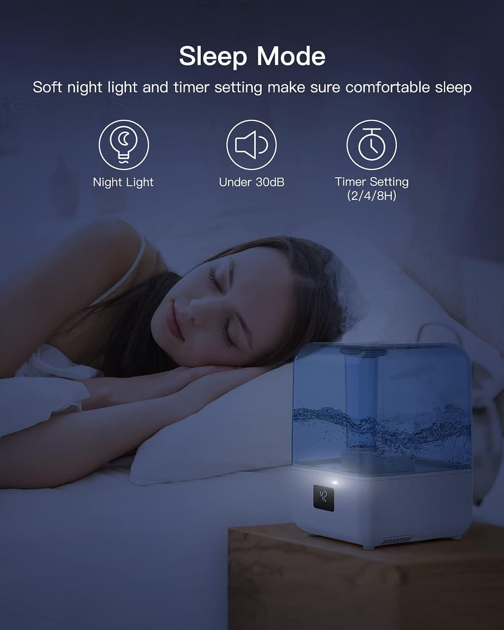 4.5L Top Fill Cool Mist Humidifier for Bedroom, Large Room, Home with 360 Nozzle, Auto Shut-Off, Humidity Setting