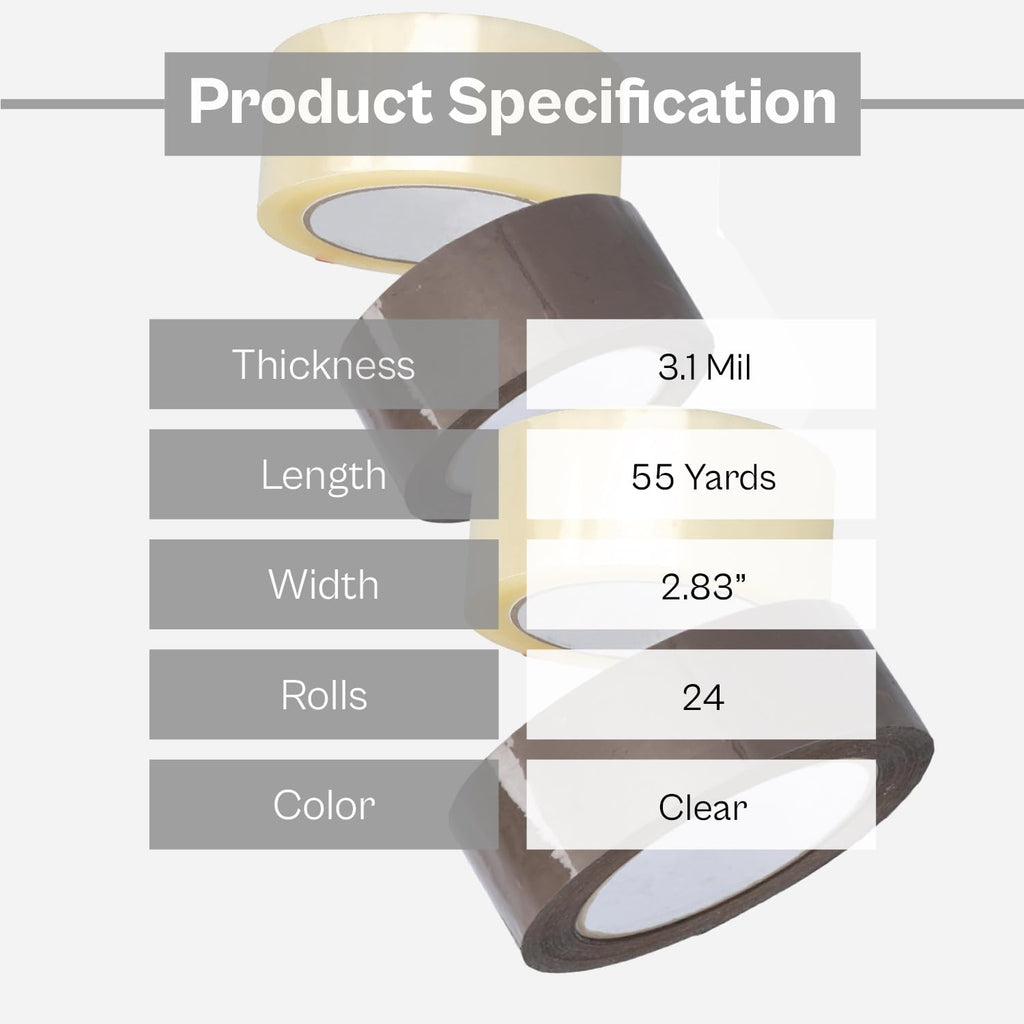 PSBM Hotmelt Packing Tape, 24 Rolls, 3.1 Mil Thick, 2.83 Inch Wide, 55 Yards Per Roll, Total 1320 Yards, Heavy Duty