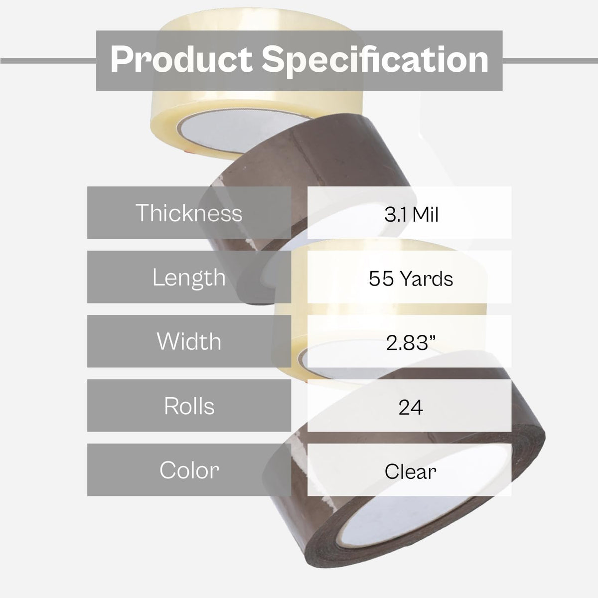 PSBM Hotmelt Packing Tape, 24 Rolls, 3.1 Mil Thick, 2.83 Inch Wide, 55 Yards Per Roll, Total 1320 Yards, Heavy Duty