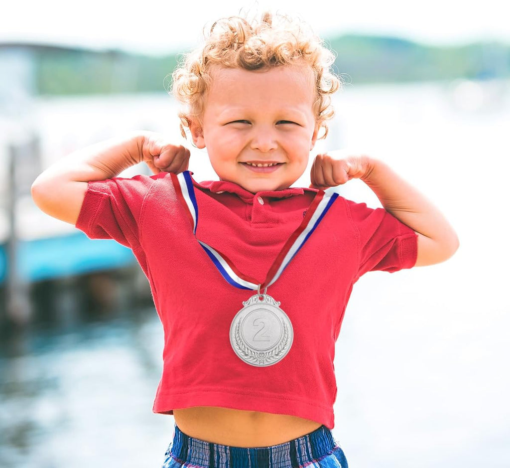 Metal Award Medals with Neck Ribbon Gold Silver Bronze Style for Children Sports or Any Competition,Pack of 3