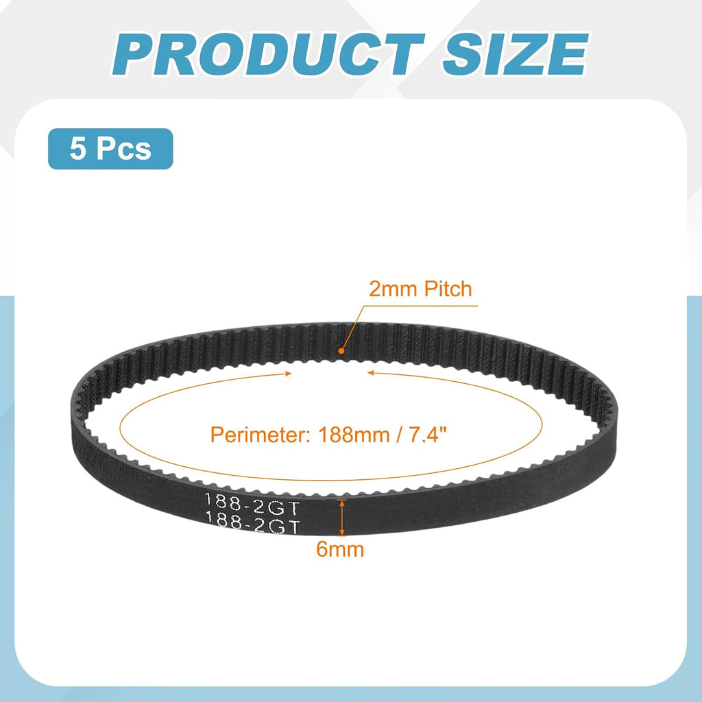 MECCANIXITY 188mm GT-2 Timing Belt 6mm Width 2mm Pitch Black 5pcs