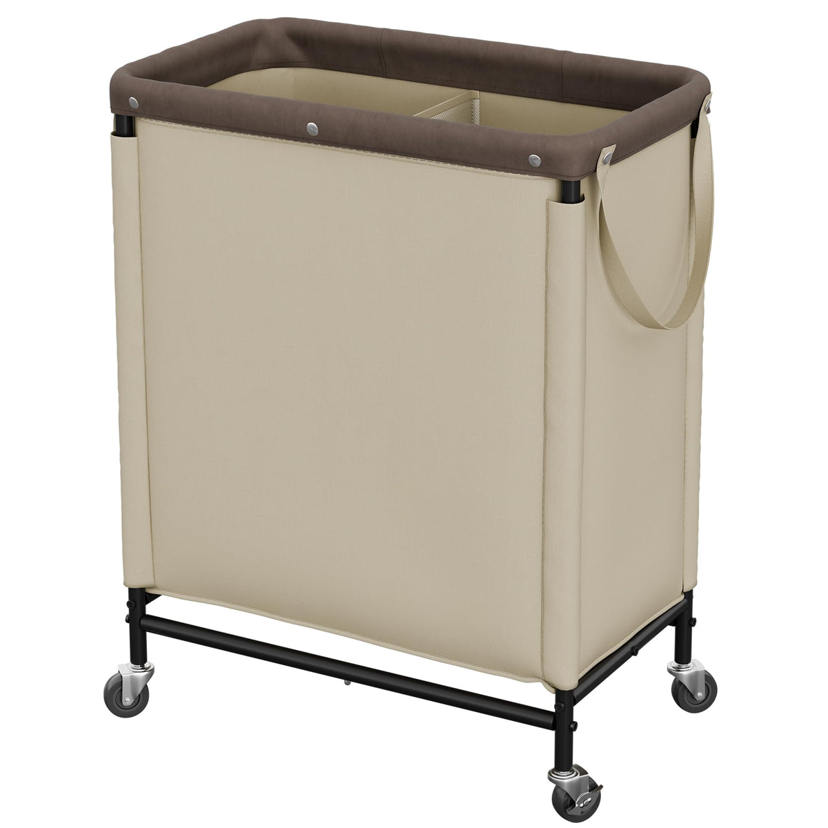 2 Section Laundry Hamper, 100L Tan Sorter Cart with Wheels