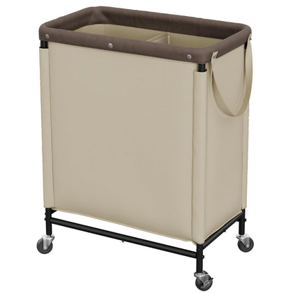 2 Section Laundry Hamper, 100L Tan Sorter Cart with Wheels
