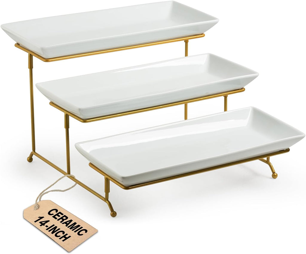 Large 3 Tier Serving Stand Porcelain Tiered Serving Trays for Party