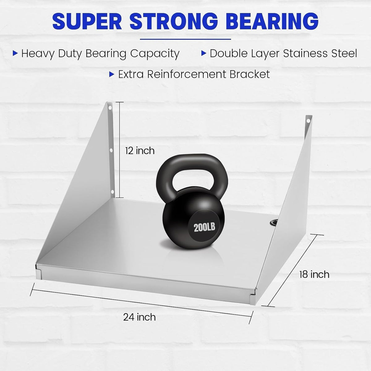 Stainless Steel Microwave Shelf 18"x24", Wall Mount Kitchen Shelf