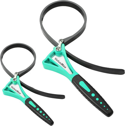 Oil Filter Wrench, 2 piece Rubber Strap Wrench Set, Jar Opener | 4" (Small) and 6"(Large), Adjustable, No Scratch