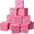 Gift Box with Lid & Ribbon for present, 12pcs, Pink, 6"×6"×6"