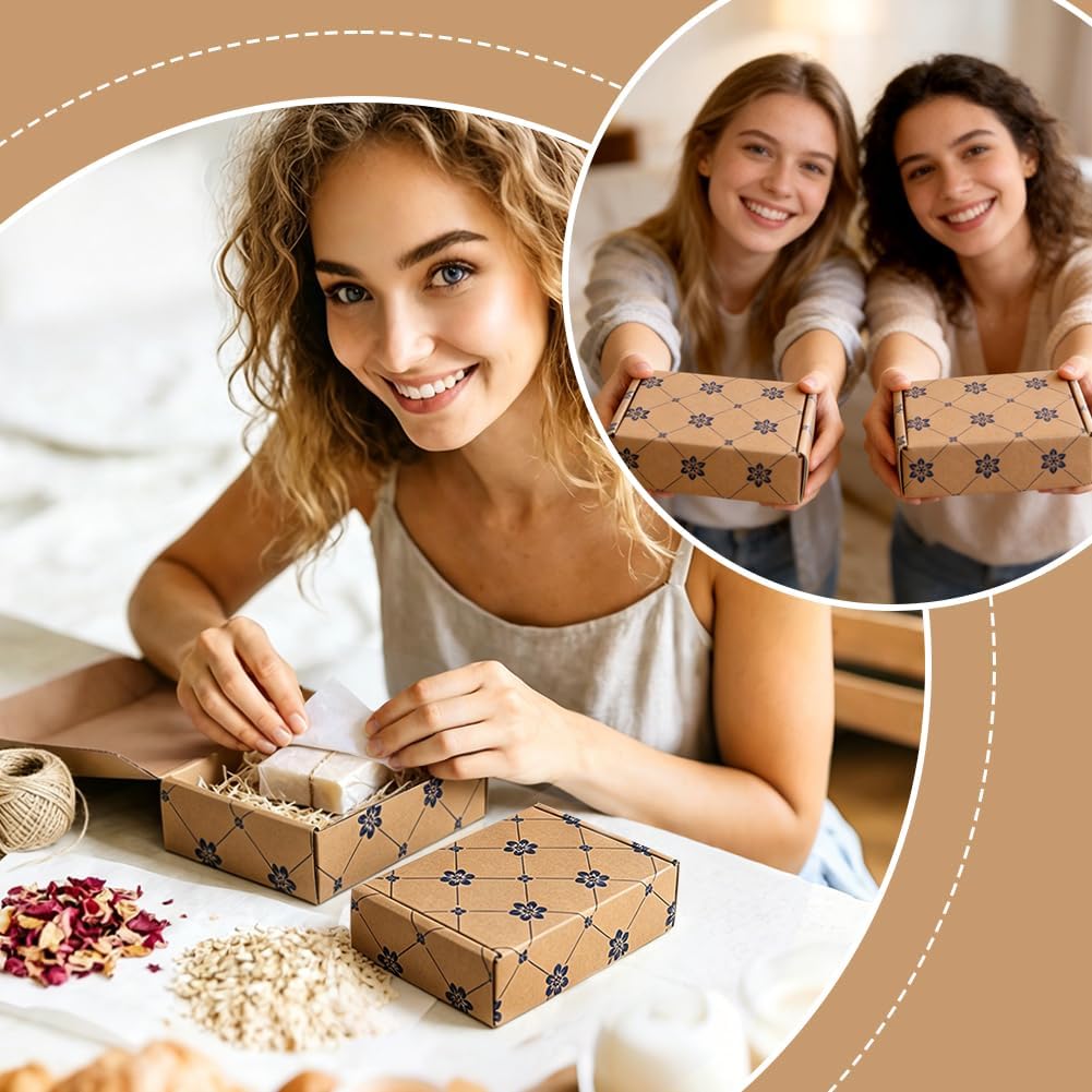 30pcs Small Shipping Boxes Paper Mailer Boxes 4x6x1.6 inch Cardboard Gift Mailer Box Flower Printed Corrugated