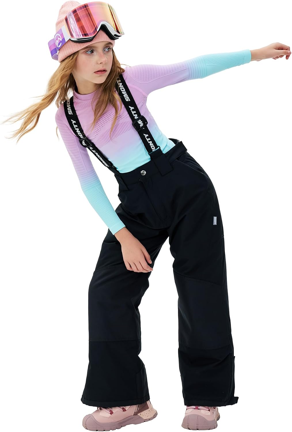 Kids Winter Ski Pant Snow Bibs Boys Girls Snow Trouser Waterproof Windproof Warm Detachable Shoulder Straps(14
