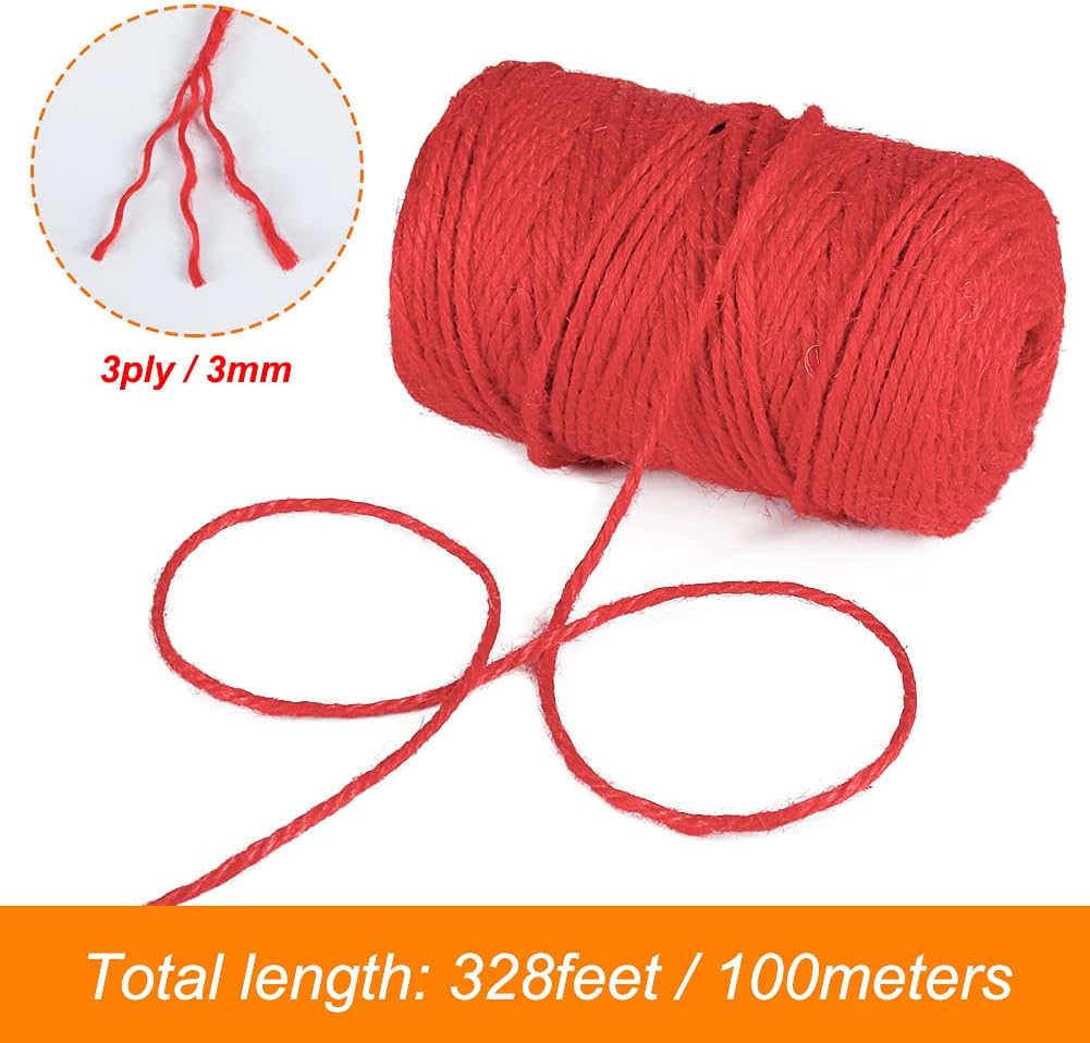 3mm Red Twine, 328Ft Thick Jute String for Crafts