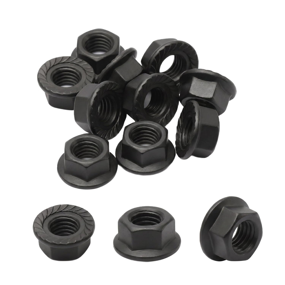 M10 (10 Pack) Flange Nuts Serrated Flange Hex Lock Nuts, Black Oxide Stainless Steel 18-8 (304), Bright Finish