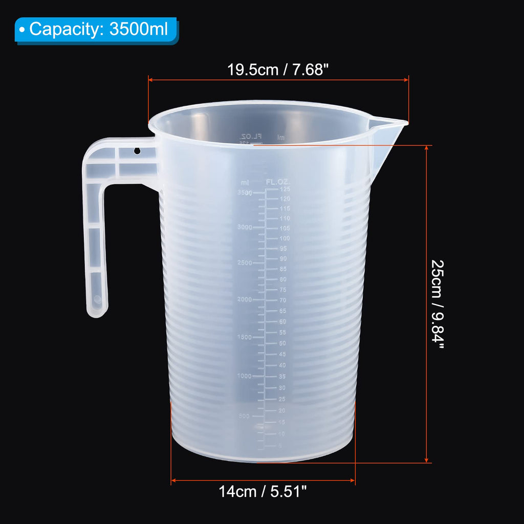 Graduated Beaker, 3500ml PP Plastic Liquid Measuring Cup Double Sided Graduations with Handle Lid and Spout for Lab