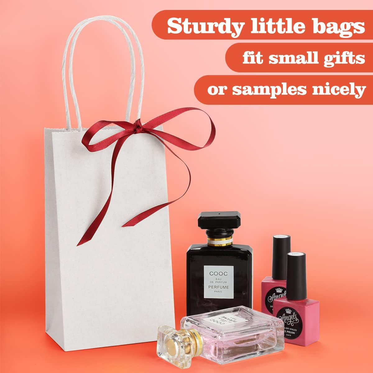 Small Paper Gift Bags with Handles White 50 Pack 3.5x2.4x6.7 Inch