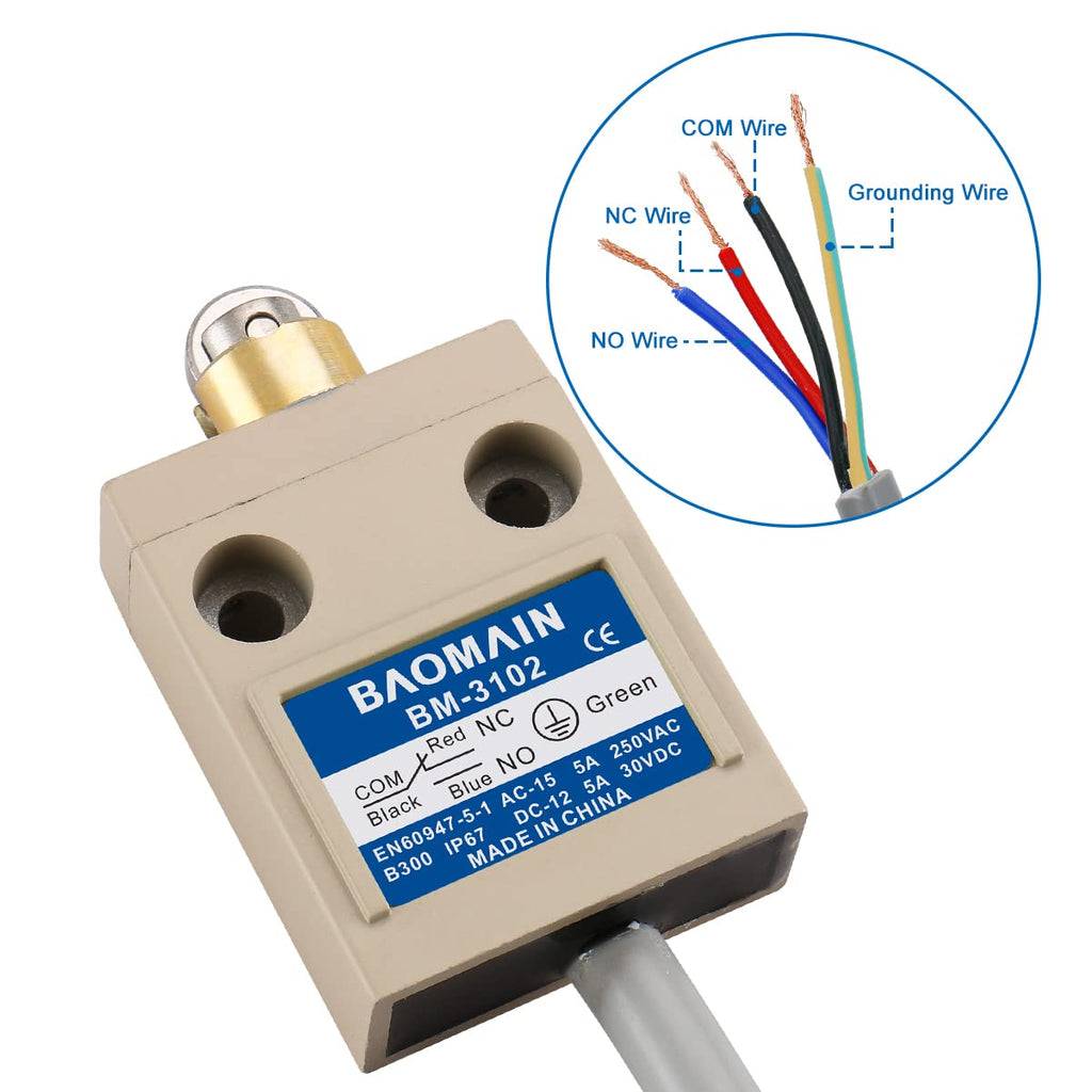 BAOMAIN BM-3102 Limit Switch, Parallel Roller Plunger, SPDT, 5A IP67
